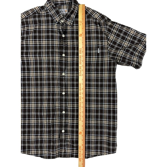 Carhartt Men Brown Plaid Short Sleeve Button Up Shirt Sz L - Picture 2 of 6